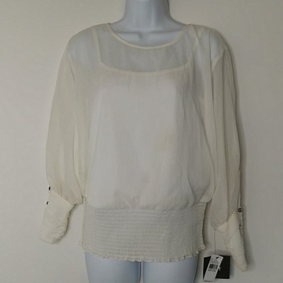 2/$24 IZ Byer Sheer Shimmer White Top Blou… - Picture 7 of 10
